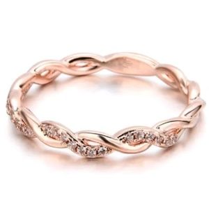 💍 NEW 6 14K Rose Gold Cubic Zirconia Twisted Rope Ring Eternity Band Women